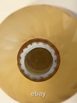 Early 1900's White Vase Encased in YellowithButterscotch Optic Dot Satin Glass Early 1900's White Vase Encased in YellowithButterscotch Optic Dot Satin Glass