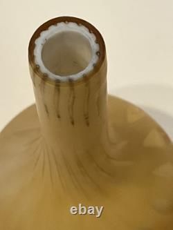 Early 1900's White Vase Encased in YellowithButterscotch Optic Dot Satin Glass Early 1900's White Vase Encased in YellowithButterscotch Optic Dot Satin Glass