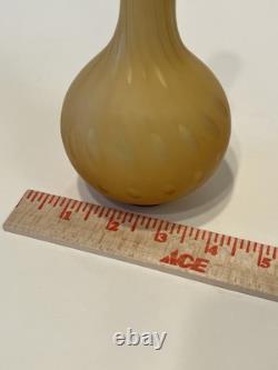 Early 1900's White Vase Encased in YellowithButterscotch Optic Dot Satin Glass Early 1900's White Vase Encased in YellowithButterscotch Optic Dot Satin Glass