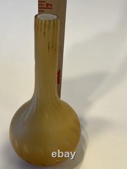 Early 1900's White Vase Encased in YellowithButterscotch Optic Dot Satin Glass Early 1900's White Vase Encased in YellowithButterscotch Optic Dot Satin Glass