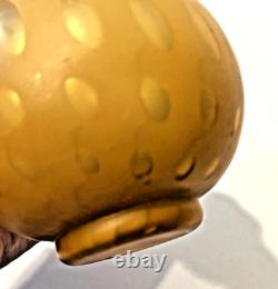 Early 1900's White Vase Encased in YellowithButterscotch Optic Dot Satin Glass Early 1900's White Vase Encased in YellowithButterscotch Optic Dot Satin Glass