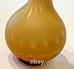Early 1900's White Vase Encased in YellowithButterscotch Optic Dot Satin Glass Early 1900's White Vase Encased in YellowithButterscotch Optic Dot Satin Glass