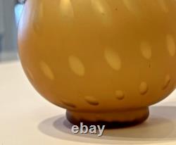 Early 1900's White Vase Encased in YellowithButterscotch Optic Dot Satin Glass Early 1900's White Vase Encased in YellowithButterscotch Optic Dot Satin Glass