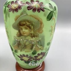 Early Fenton Opaline Hand Painted Green Glass