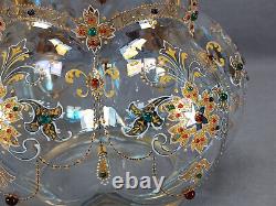 Early Loetz Jeweled Gold & Raised Enamel Iridescent Lobed Glass Vase Circa 1890s