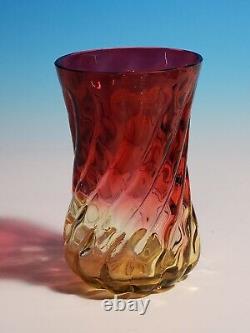 Early New England Art Glass Amberina Celery VASE 5H Circa 1875 Thumbprint Swirl