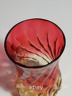 Early New England Art Glass Amberina Celery VASE 5H Circa 1875 Thumbprint Swirl