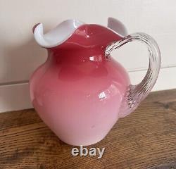 Early Victorian Mt. Washington Cased Glass Pitcher-Applied Handle & Two Tumblers