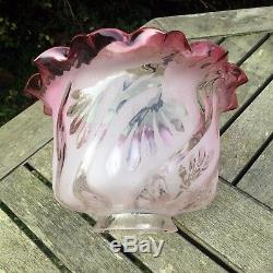 Edwardian Art Nouveau Etched Cranberry Glass Shade, 6.5cm / 2 Fitter Oil Lamp