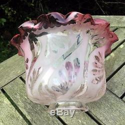 Edwardian Art Nouveau Etched Cranberry Glass Shade, 6.5cm / 2 Fitter Oil Lamp