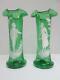 Elegant Pair Of Mary Gregory Cameo Vases Victorian Excellent Green Art Glass