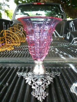 Elegant Victorian Cranberry Cut Glass Epergne W Silvered Bronze Base