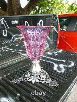 Elegant Victorian Cranberry Cut Glass Epergne W Silvered Bronze Base