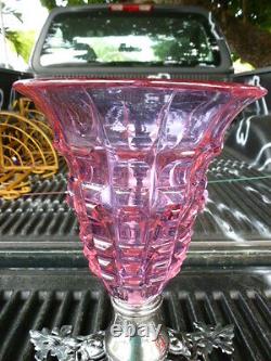 Elegant Victorian Cranberry Cut Glass Epergne W Silvered Bronze Base