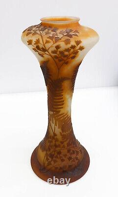 Emile Galle Acid Etched Cameo Art Glass 11 inch Fern Vase, circa 1890