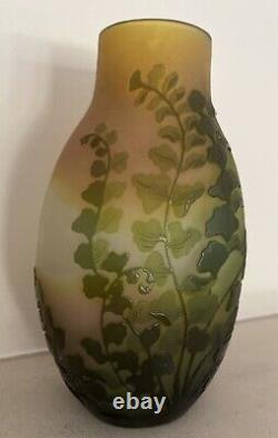 Emile Galle Cameo Glass Floral Vase Circa 1900 Signed Authentic Antique 7.5