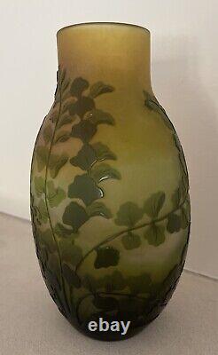 Emile Galle Cameo Glass Floral Vase Circa 1900 Signed Authentic Antique 7.5