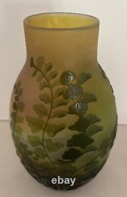 Emile Galle Cameo Glass Floral Vase Circa 1900 Signed Authentic Antique 7.5