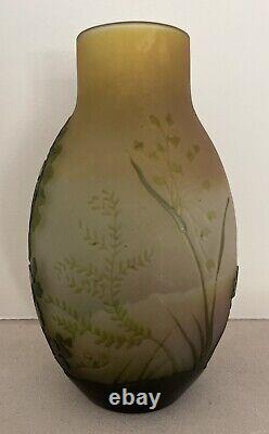 Emile Galle Cameo Glass Floral Vase Circa 1900 Signed Authentic Antique 7.5