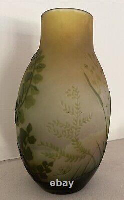 Emile Galle Cameo Glass Floral Vase Circa 1900 Signed Authentic Antique 7.5