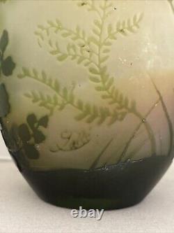 Emile Galle Cameo Glass Floral Vase Circa 1900 Signed Authentic Antique 7.5