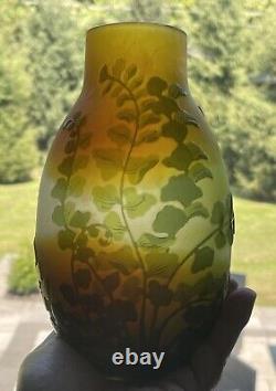 Emile Galle Cameo Glass Floral Vase Circa 1900 Signed Authentic Antique 7.5