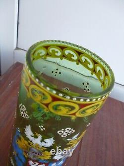 Enamel glass vase-ANTON AMBROS EGERMANN 1865-1880. Marked genuine, very rare