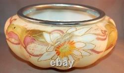 Enameled FABULOUS Smith Brothers Victorian Art Glass Marked Silver Rimmed Bowl