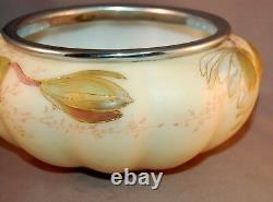 Enameled FABULOUS Smith Brothers Victorian Art Glass Marked Silver Rimmed Bowl