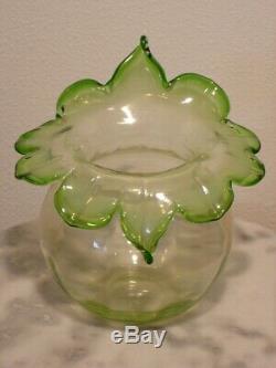 English Art Glass Jack in the Pulpit Vaseline Green Opalescent Vase