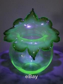 English Art Glass Jack in the Pulpit Vaseline Green Opalescent Vase