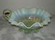 English Art Glass Vaseline Opalescent Handled Sweet Meat Nappy Or Olive Dish