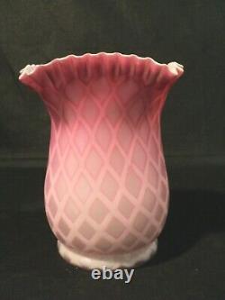 English Mother Of Pearl Diamond Quilted Cased Satin Glass Vase