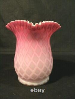 English Mother Of Pearl Diamond Quilted Cased Satin Glass Vase