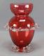 English Stourbridge Cranberry Victorian Art Glass Applied Clear Rigaree Vase