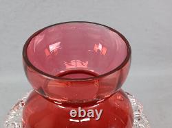 English Stourbridge Cranberry Victorian Art Glass Applied Clear Rigaree Vase English Stourbridge Cranberry Victorian Art Glass Applied Clear Rigaree Vase