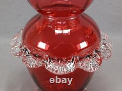 English Stourbridge Cranberry Victorian Art Glass Applied Clear Rigaree Vase English Stourbridge Cranberry Victorian Art Glass Applied Clear Rigaree Vase