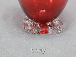 English Stourbridge Cranberry Victorian Art Glass Applied Clear Rigaree Vase English Stourbridge Cranberry Victorian Art Glass Applied Clear Rigaree Vase