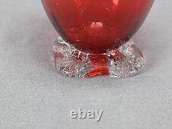 English Stourbridge Cranberry Victorian Art Glass Applied Clear Rigaree Vase