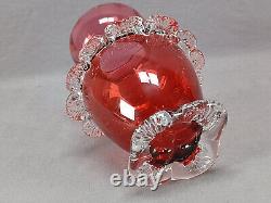English Stourbridge Cranberry Victorian Art Glass Applied Clear Rigaree Vase English Stourbridge Cranberry Victorian Art Glass Applied Clear Rigaree Vase