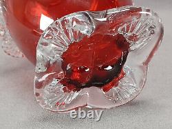 English Stourbridge Cranberry Victorian Art Glass Applied Clear Rigaree Vase