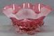 English Stourbridge White Threaded Cranberry Victorian Art Glass Ruffled Bowl