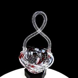 English Victorian Art Glass Raised Diamond Quilted Spatter Rope Twist 10 Basket