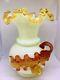 English Victorian Art-glass Steven & William Vase. White, Amber Applied Floral