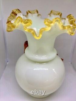 English Victorian Art-Glass Steven & William Vase. White, Amber applied Floral