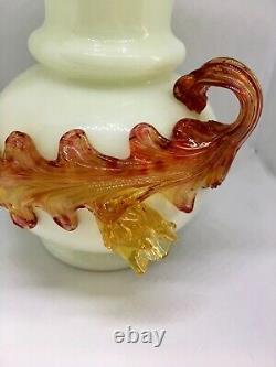 English Victorian Art-Glass Steven & William Vase. White, Amber applied Floral