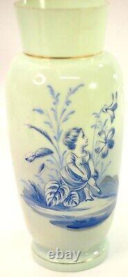 English Victorian Mary Gregory Opal Vase Hand Painted 9.5