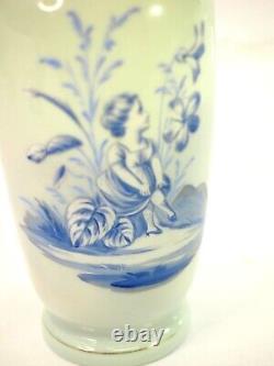 English Victorian Mary Gregory Opal Vase Hand Painted 9.5