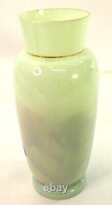 English Victorian Mary Gregory Opal Vase Hand Painted 9.5