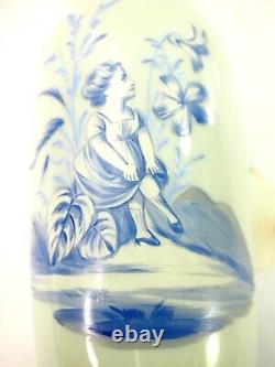 English Victorian Mary Gregory Opal Vase Hand Painted 9.5